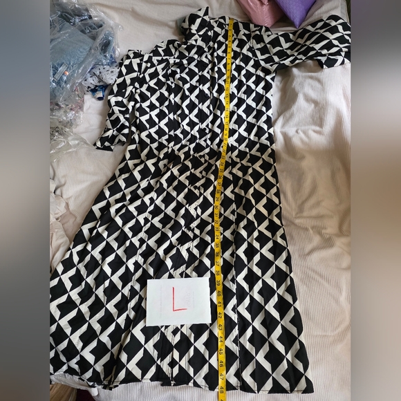 H&M Tie-belt shirt dress black & white Patternwd sz L bnwt - Picture 12 of 16